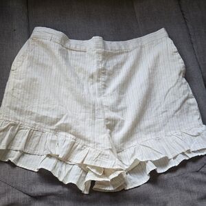 LOFT High Waist Cream Ruffle Shorts